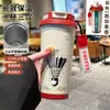 Taza Termo de Bádminton a la Moda, Taza de Agua Deportiva Personalizada con Popote, Taza de Café con Doble Boquilla para Hombres y Mujeres, Gran Capacidad, Alto Valor Estético