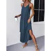 Roupas femininas transfronteiriças europeias e americanas, vestido longo solto de cor sólida, vestido regata com decote em V, vestido de alça, novo modelo 2026