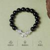 Pulsera de Campana de Cristal Negro Obsidiana de Plata Pura 999 para Mujer Nuevo Nicho Retro Chinoiserie de Alta Gama Otoño e Invierno Joyería de Mano