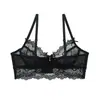 Lingerie sexy estilo francês europeu e americano para mulheres, sutiã de renda fino de verão, minimiza seios grandes, previne flacidez e suporta os seios laterais
