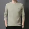 Moletom de algodão de alta qualidade para homens, estilo primavera e outono, camiseta masculina de manga comprida com gola redonda, confortável, elástica, base sem bolinhas