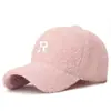 Boné de beisebol bordado coreano com letra R de veludo de cordeiro infantil outono e inverno todos os jogos casual internet popular rosto pequeno boné