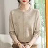 Suéter de punto de manga larga para mujer de mediana edad, suéter fino de estilo corto a la moda, tejido elegante para mujeres de mediana edad y mayores