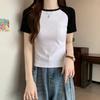 Camiseta Retro de Manga Raglán Estilo Americano para Mujer de Manga Corta Verano Sentido del Diseño Nicho Pequeña para Hombre Ajustada Top Corto