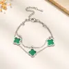 Pulsera de Acero de Titanio de Doble Capa con Trébol de Cuatro Hojas, Superventas Transfronteriza, Joyería de Acero Inoxidable de Alta Gama, Estilo Ins Europeo y Americano