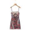 Europeo y Americano Primavera y Verano Nuevo Estilo Francés Retro Rosa Lentejuela Vestido Sling para Mujer Sexy Espalda Descubierta con Cordones Vestido de Cadera