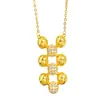 Puzuo Retenção Forte de Cor Ouro Brilhante 24K Diamante Incrustado Malha Oca com Contas Colar Brincos Luxo Leve Sensação de Alto Padrão Corrente para Clavícula Feminino