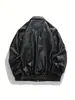 Chaqueta de PU para Hombre Tallas Grandes Otoño Nueva Chaqueta Americana de Motociclista Holgada Tendencia con Solapas Casual Versátil Estilo Callejero