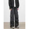 Calça casual de veludo cotelê para trabalho masculino, calça de paraquedista plissada esportiva, calça reta solta versátil multi-bolsos estilo americano