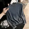 Nova Camisa Base de Tricô com Gola Alta Meia e Babados Feminina Outono/Inverno 2026, Novo Top Estilo Francês