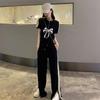 [Mano de Obra Original] Conjunto Deportivo Casual de Celebridad de Internet para Mujer, Moda de Verano, Pantalones Anchos de Manga Corta Streetwear que Reducen la Edad, Dos Piezas