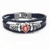 Pulseira de Couro Trançado com Tema de Anime, Pulseira Multicamadas de Couro Bovino Vintage, Acessório de Mão com Emblema Bidimensional, Joias Transfronteiriças