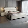 Cama de luxo leve estilo italiano, couro genuíno de alta qualidade, 1,8 x 2m, cama de casal para quarto principal 1,5m, cama moderna minimalista de casamento, cama de arte em couro