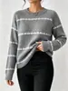 Suéter de tricô jacquard com blocos de cor retrô europeu e americano, novo top de tricô listrado feminino de estilo solto e relaxado para outono/inverno