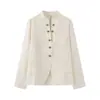 ZA Europa Transfronteiriça Comércio Exterior Roupas Femininas AliExpress Venda Quente Manga Longa Gola Redonda Decoração de Botão Blazer Moderno