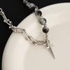 Collar de Cuentas Craqueladas de Hielo Blanco y Negro Puntada Estrella Mang para Hombre y Mujer Estilo Frío Retro Moda Cadena Clavícula Cool Trendy Accesorios Cadena Sudor