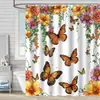 Cortina de Ducha de Tela Impermeable Resistente al Moho con Estampado Digital de Mariposas de Amazon para Baño, Partición de Tela para Ducha, Sin Perforaciones