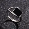 Anel Quadrado Preto Geométrico Estilo Coreano Cool Moda Escura Anel Aberto Único para Mulheres Anel Quadrado de Prata Tailandesa