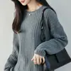 Suéter de punto de ganchillo calado 100% algodón para mujer, cuello redondo, engrosado, elegante, hombros caídos, estilo casual, adecuado para usar en capas