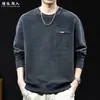 "Chenille" moletom oversized com gola redonda, peso pesado e textura fina para homens, novo estilo de outono, manga longa solto e casual