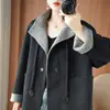 Abrigo de lana con capucha estilo Maillard 2026 para mujer, corto, con bloques de color, casual, petite, de alta gama, abrigo de lana de doble cara