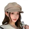 Boina Maillard para Mujer 2025 Nueva Primavera y Otoño Estilo Británico Estilo Japonés Retro Pico de Pato Octagonal Gorra de Periodista Boina de Pintor