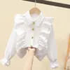 Camisa Infantil Branca Manga Longa Primavera & Outono Uniforme de Classe Uniforme de Apresentação Renda Uniforme de Estudante Meninas Nova Camisa Primavera & Outono Meninas