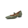 Novo ~ Estilo chinês! Sapatos Mary Jane com Bico Quadrado Femininos Simples de Salto Quadrado com Uma Tira Sapatos de Banquete