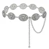 Estilo bohemio europeo y americano cadena de cintura de caballo blanco falda casual corsé de cintura vintage cadena corporal de metal accesorio estampado