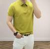 Camisa Polo de Punto Fino de Seda Helada para Hombre con Cuello de Solapa y Estampado de Piña, Color Sólido de Manga Corta, Casual Versátil, Una Pieza, Envío Directo