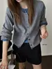 Cardigan de tricô KITTIN Outono estilo coreano, design retrô color-block, de abotoamento simples, gola redonda, manga longa 1175
