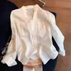 Nueva Camisa Elegante Blanca Estilo Old Money con Cuello Alto para Mujer, Camisa Casual de Lujo Ligero de Alta Gama, Primavera 2026