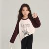 Pudding Haru Ropa para Niños Camiseta Primavera 2025 Nueva Camiseta de Manga Raglán para Niñas Moderna Versátil Tops Estampados para Niños