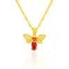 Colgante de imitación de oro de 24 quilates con incrustaciones de gemas de circonita de colores para mujer, joyería de oro con arena de turmalina roja viva de moda al por mayor