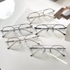 Gafas de Media Montura de Doble Puente Anti-Luz Azul Montura de Gafas Poligonal Retro Estilo Ins Metal Gafas para Miopía para Hombres