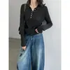 Suéter de Punto Luxi con Cuello Polo de Lana de Oveja para Mujer, Otoño 2026, Canalé Vertical, Sencillo para el Trabajo, Camiseta Básica ss1075