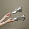 Zapatos Mary Jane para Mujer 2026 Modelo Nuevo, Plateados, Exquisito Estilo Coreano, Suela Suave Cómoda, Versátiles Puntiagudos de Tacón Bajo y Poco Profundos