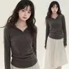 Suéter de Tricô Laranja com Capuz Estilo Coreano para Mulheres Outono Inverno Design de Camada Interna Blusa de Moletom Emagrecedora Top Base