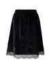 Saia Patchwork Luxi Veludo Renda Estilo Coreano Retrô para Mulheres, Nova Saia de Cintura Alta Elástica Slim-Fit Linha A Inverno 2166