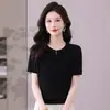 Camiseta de Seda para Mulheres, Top Curto de Tricô, Novo Estilo de Verão, Top Soltinho Fino de Seda Gelo de Manga Curta para Mães