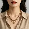 Colar Vintage em Camadas com Contas para Mulheres, Corrente para Clavícula Boêmia de Girassol de Luxo Leve de Nicho, Acessório de Pescoço Estilo Feriado
