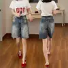 Shorts Jeans Rasgado Plus Size para Mulheres, Estilo Verão Fino, Novos Shorts de Perna Larga de Comprimento Médio Estilo Americano 2026, Calças de Cinco Pontos Emagrecedoras para Mulheres Plus Size