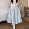 Vestido Largo de Tres Capas a Cuadros Estilo Fresco para Mujer Verano Estilo Dulce Combinable Elegante Ajustado Línea A Paraguas Empalme Vestido Pastel