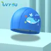 Nova touca de natação infantil à prova d'água para cuidado com o cabelo confortável com revestimento de PU touca de natação atacado com LOGO estampado touca de natação de desenho animado