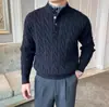 Suéter de tricô masculino falso duas peças com padrão trançado, xadrez, gola henley, estilo old money, inverno, atacado de fábrica transfronteiriço