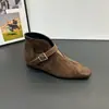 Botines de Tobillo de Punta Cuadrada con Hebilla y Tacón Bajo para Mujer 2026 Nuevo Estilo Otoño/Invierno Adelgazantes Versátiles para Viajar Botas Planas con Tacón Oculto
