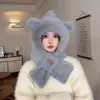 Lindo Sombrero de Oso de Peluche Bufanda para Estudiante Todo en Uno para Mujer Invierno a Prueba de Viento Protección para las Orejas Cálido con Forro Polar Bufanda para el Cuello Gorro para Ciclismo