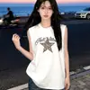 Chaleco deportivo sin mangas con estampado de letras retro americano, estilo pareja de verano, camiseta de algodón puro, top de longitud media estilo callejero