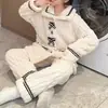 Estilo Princesa Outono e Inverno Pijama Doce de Fleece Coral Calças de Manga Longa Flanela Estilo Conjunto Quente