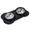 Tigela de Silicone para Pet Tigela Dupla de Aço Inoxidável Anti-Derramamento Anti-Salpicos Tigela de Silicone para Cachorro Tamanho Grande Tigela de Alimentação para Pet Tigela de Água